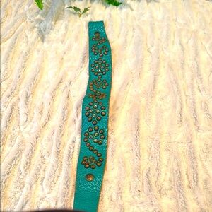 Two Bar West Turquoise Studded Leather Bag Strap